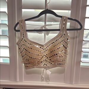 Sequin Embellished Gold Crop Top